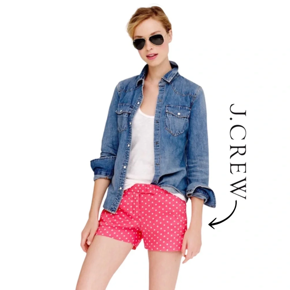 J. Crew Pink & White Polka-dot, Linen & Cotton Blend Shorts, Sz 4/Small. EUC